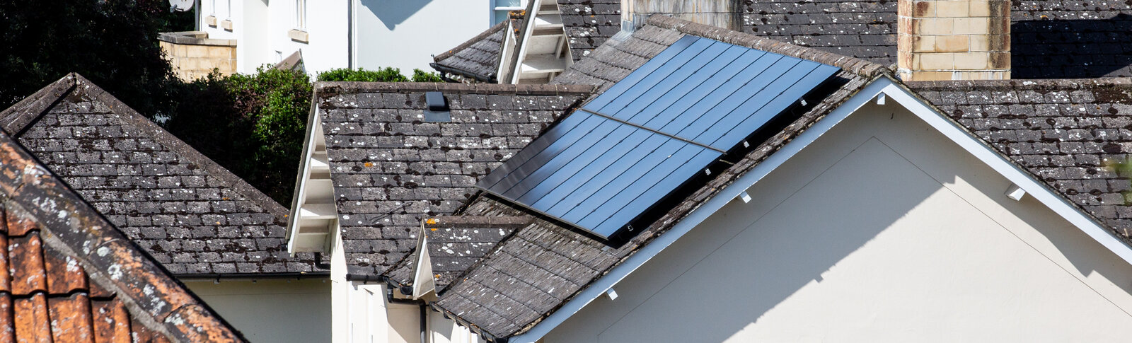 Rooftops with solar panels