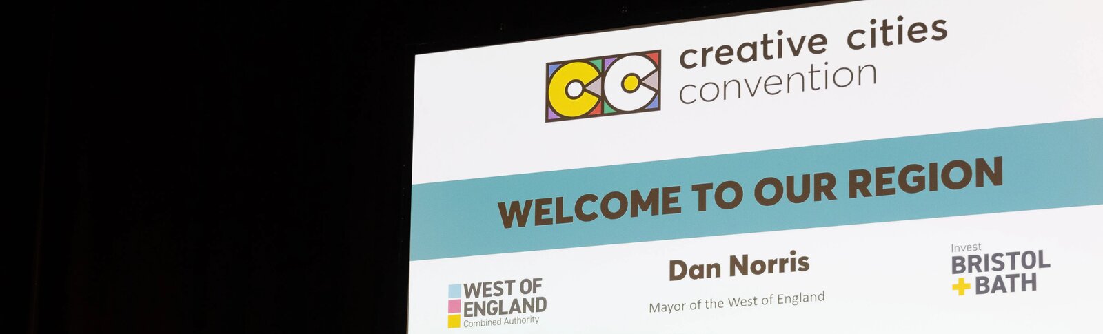 Creative cities banner on screen