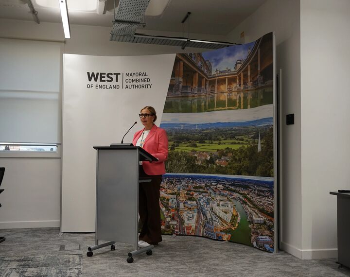 Helen Godwin, the new Mayor of the West of England, is pictured speaking to staff at the Mayoral Combined Authority.