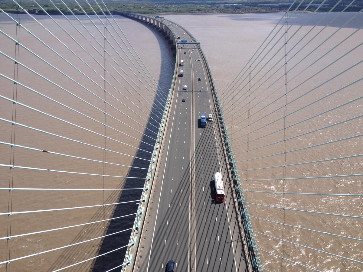 Severn Bridge from a drone view from above