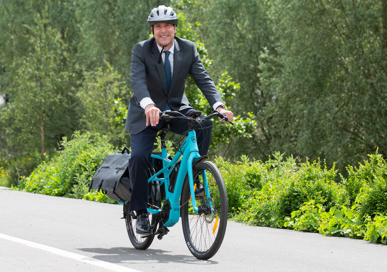 Metro Mayor Dan Norris on a bicycle