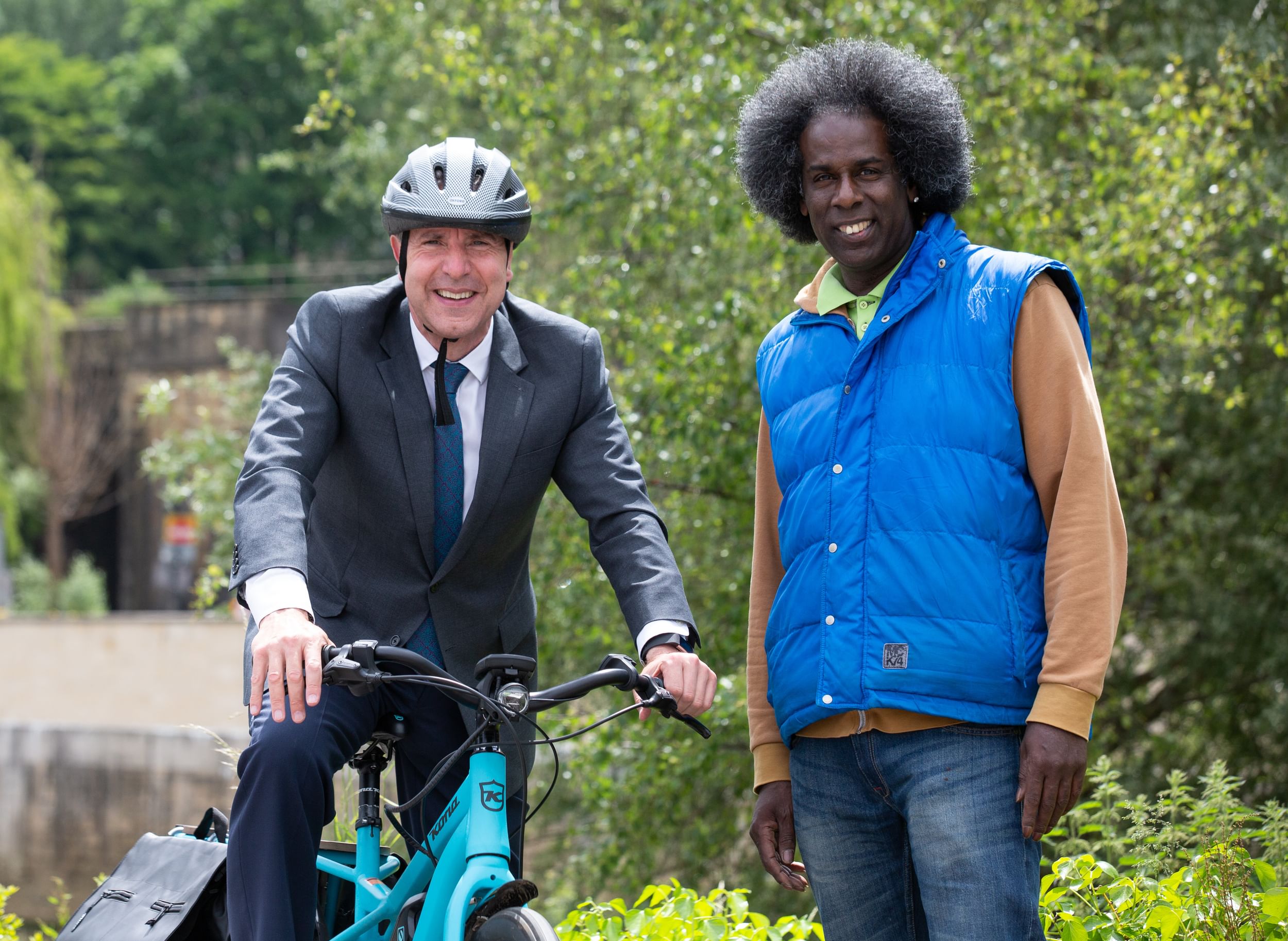 Metro Mayor Dan Norris with charity bike worker