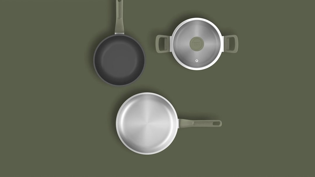 Bolt 8-pc Cookware set Recycled stainless steel Olive