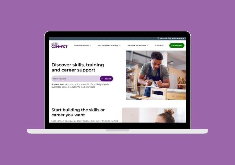 mockup of the skills connect website on a laptop