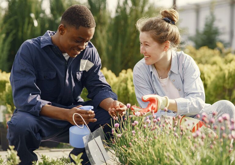 two people looking at plants together