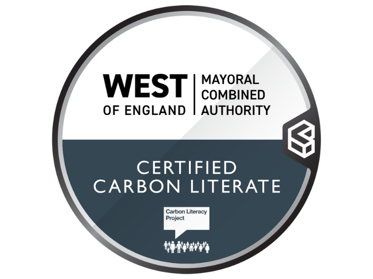 Badge reading 