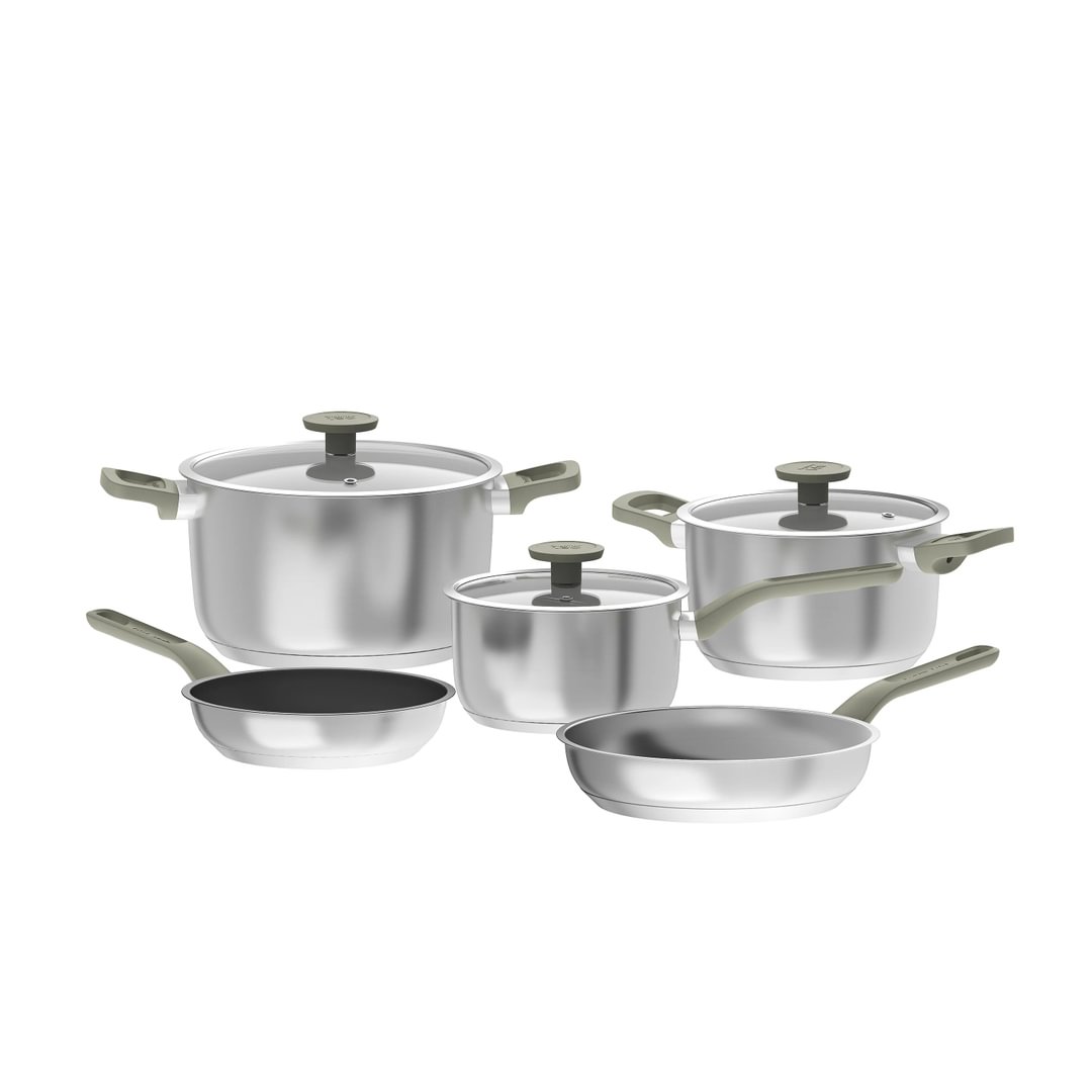 Bolt 8-pc Cookware set Recycled stainless steel Olive