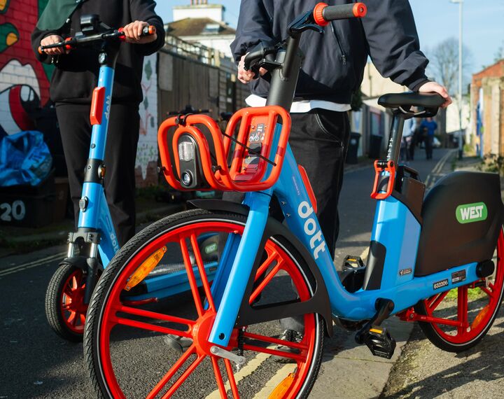 an e-bike and scooter