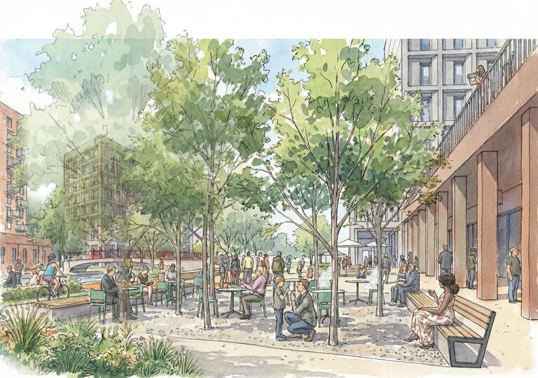 cgi view of feeder square at bristol temple quarter