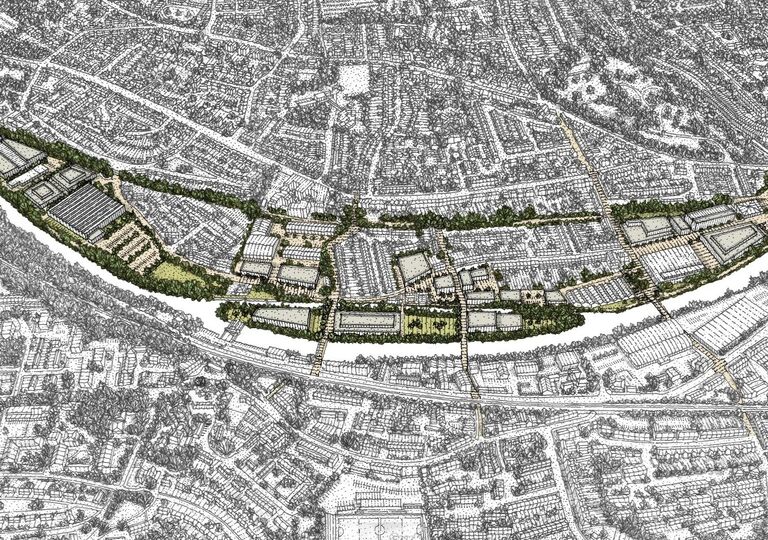illustrated aerial view of production quarter in bath