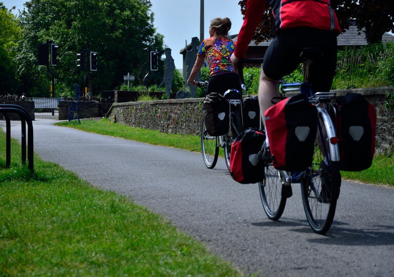 Cyclists on Bristol to Bath shared path near Warmley Waiting Room