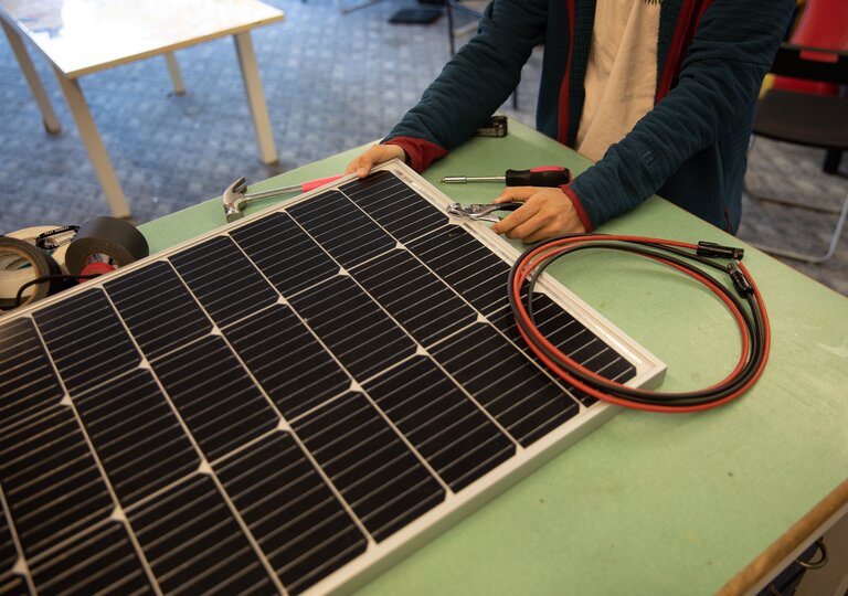 Solar panel on table