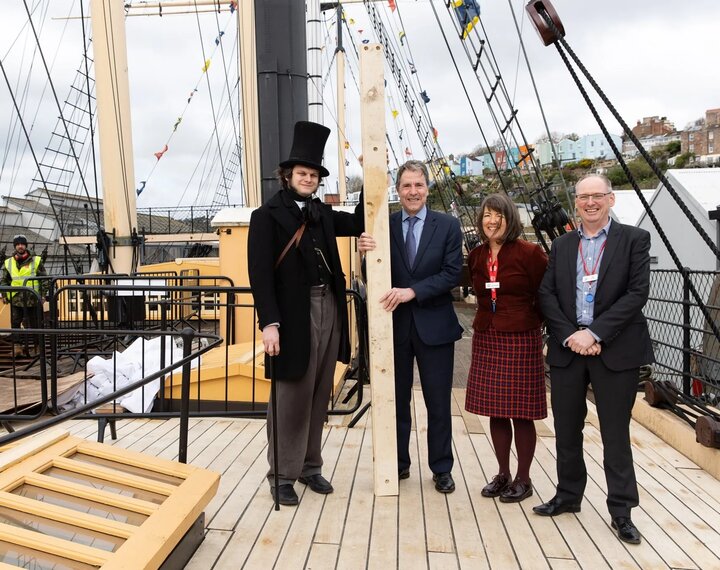 Photos of Mayor Dan Norris unveiling the new SS Great Britain stern area of the ship.