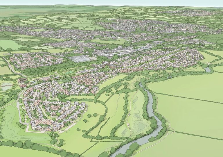 illustration of houses and fields in north keynsham