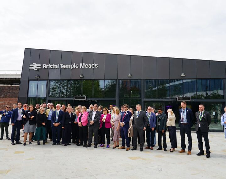 a crowd gathered outside the new temple meads eastern entrance