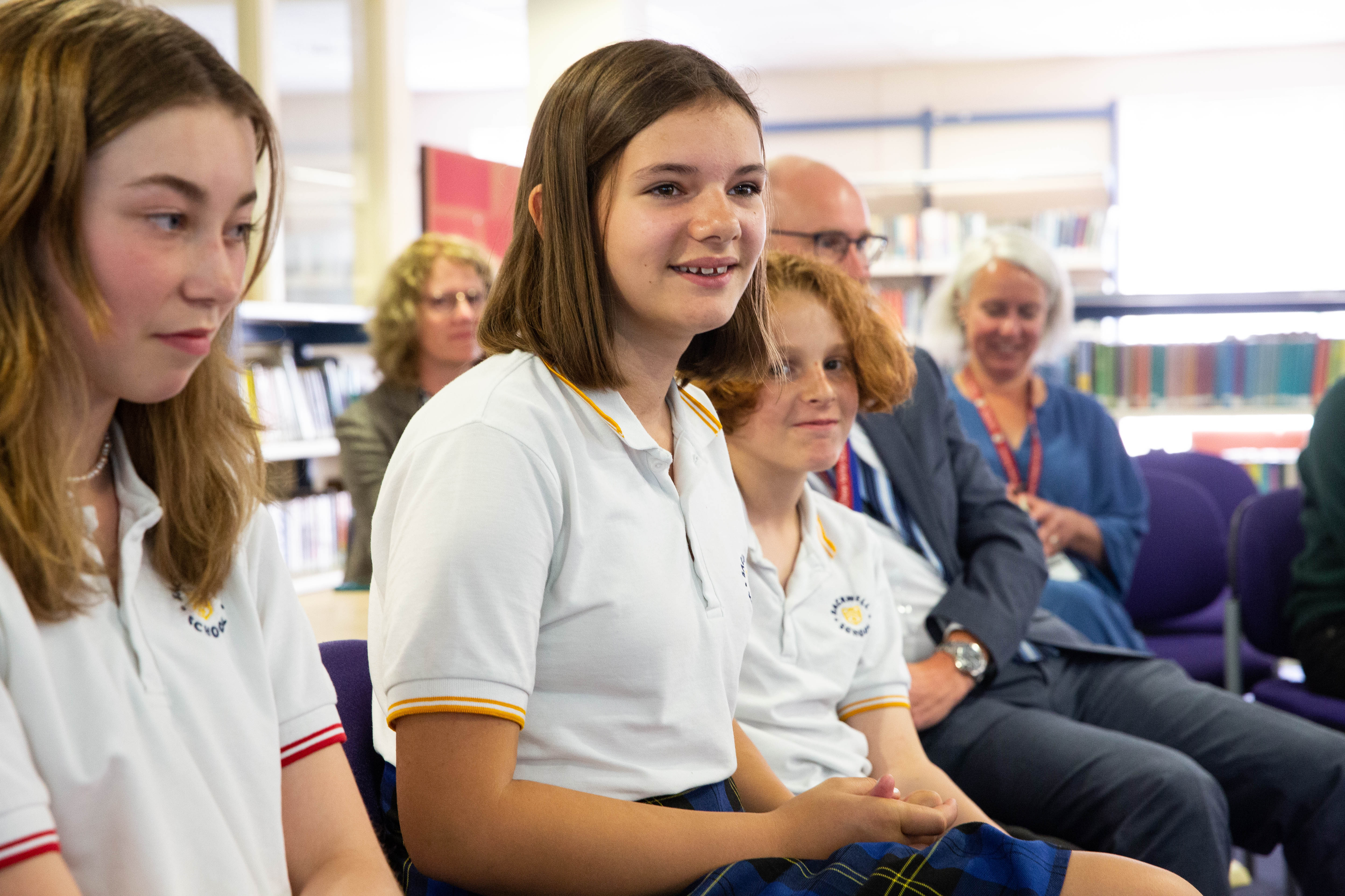 Young female students in uniform and teachers taking part of the Jobs and Skills Summit. Chew Valley School. June 2021.