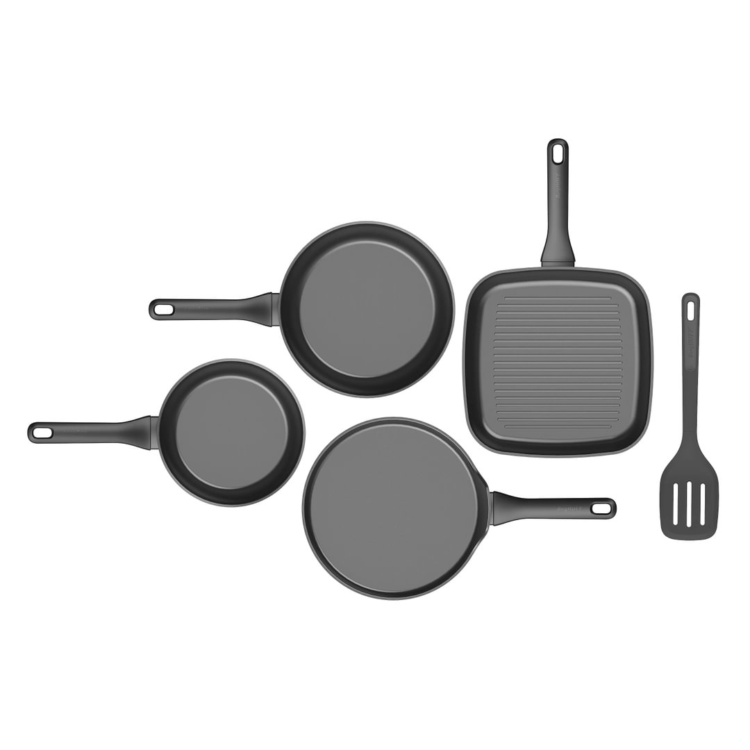 4-pc frying pan set non-stick Helix with turner