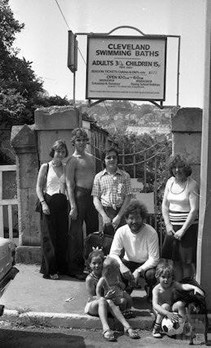 Swimmers in the 1970s waiting for the Pool to open