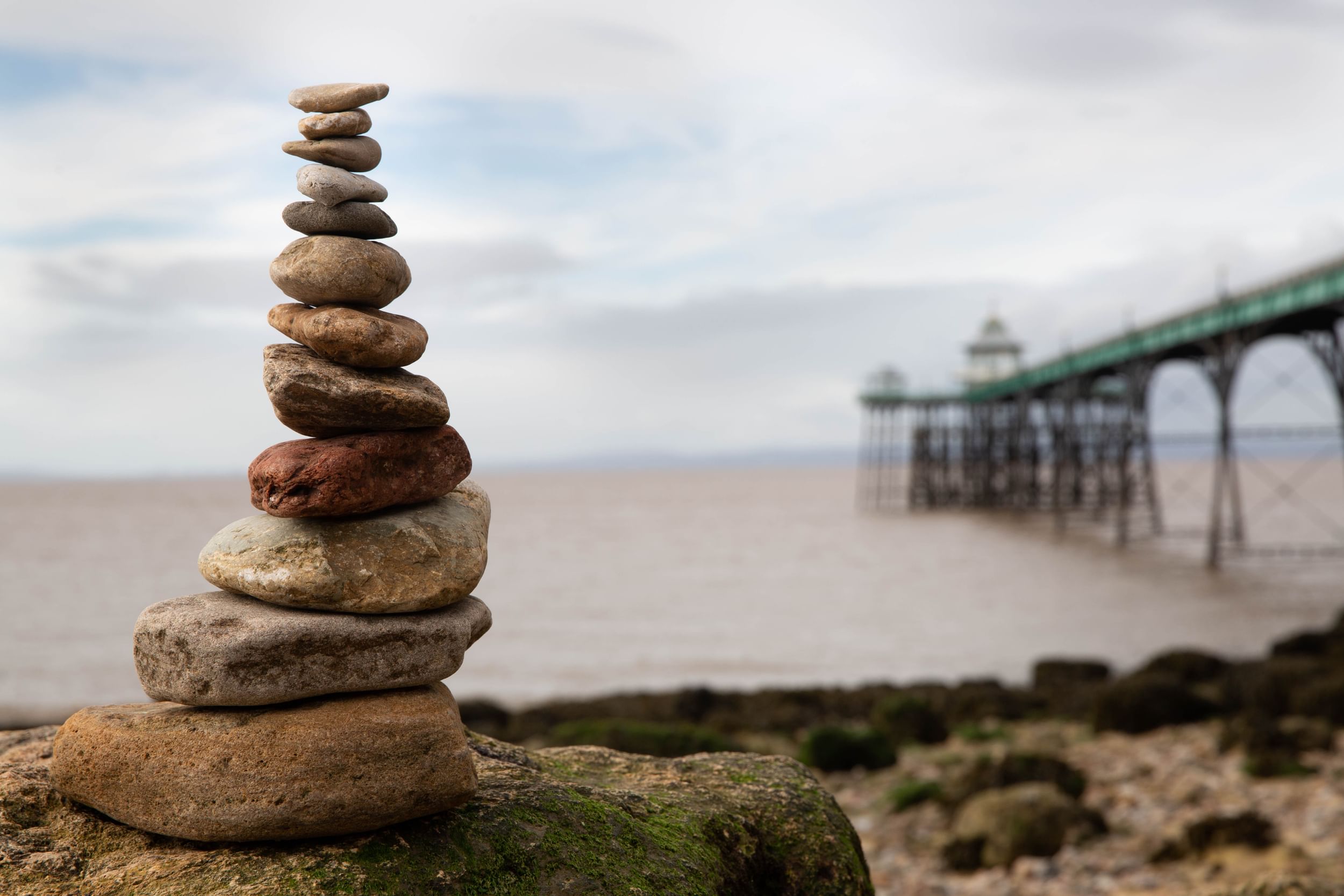 Stack of pebbles at Clevedon Pier