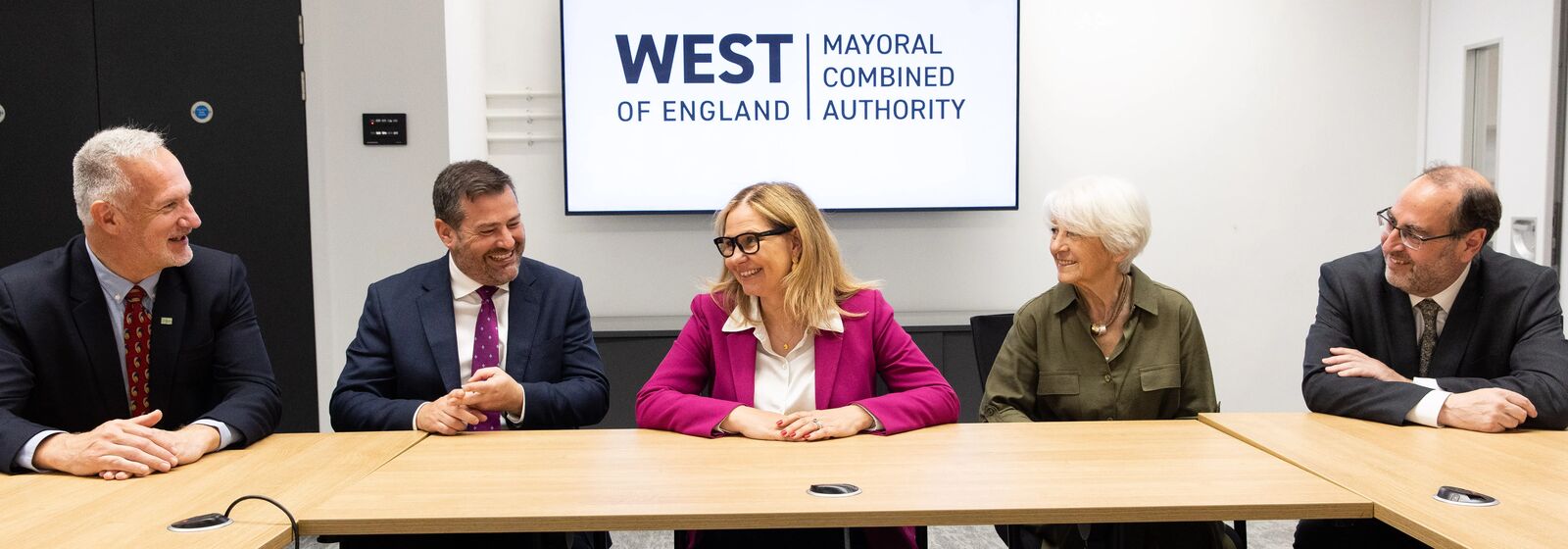 The Mayor of the West of England and leaders/co-leaders of Bath & North East Somerset, Bristol, and South Gloucestershire councils are pictured smiling.
