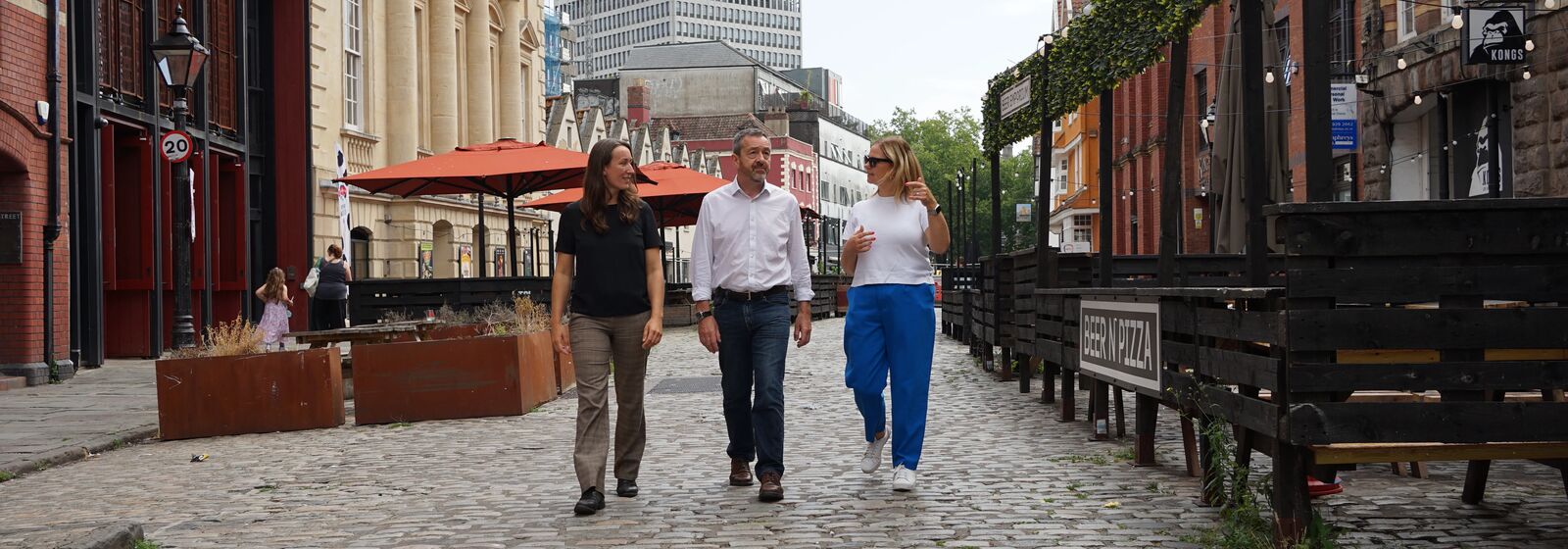 Helen Godwin, the new Mayor of the West of England, is pictured with Chris Boardman, the National Active Travel Commissioner, and Councillor Heather Mack, the Deputy Leader of Bristol City Council, on King Street.