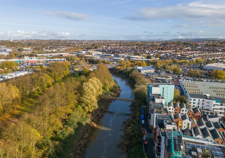 aerial view of Sparke Evans Park Bridge in Bristol