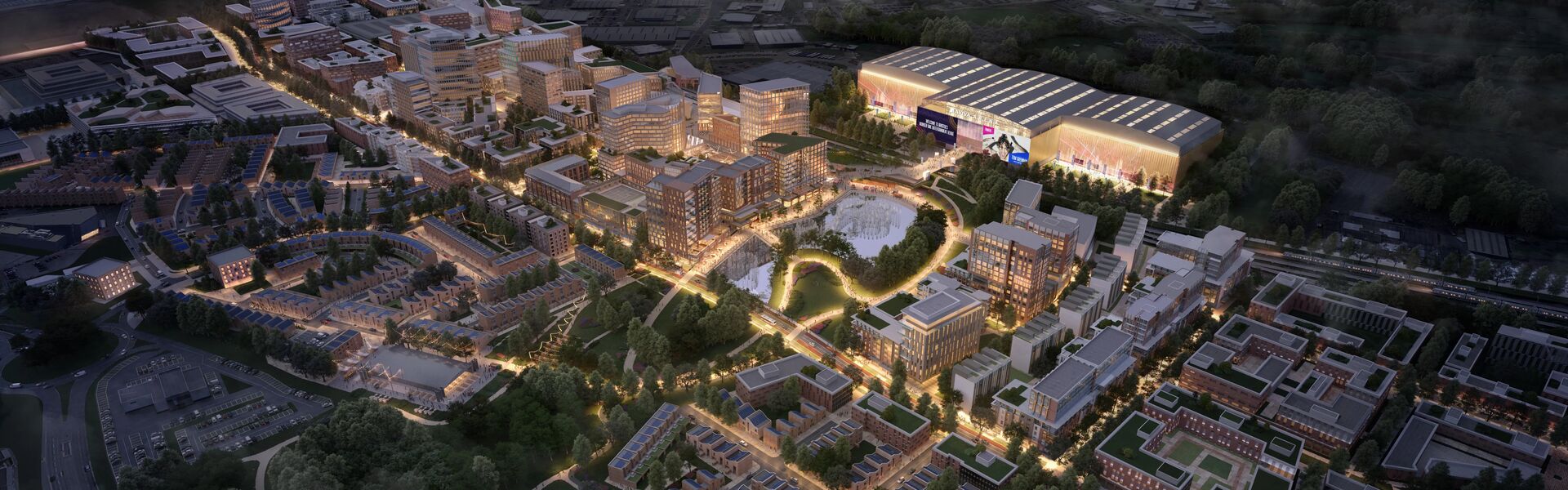 CGI generated aerial view of Aviva Brabazon for illustrative purposes only