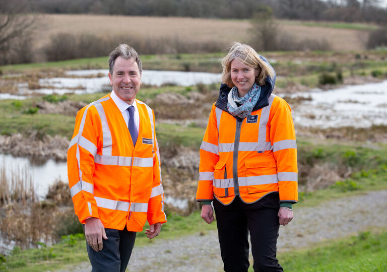 Metro Mayor Dan Norris with Wessex Water Director of Environmental Solutions Ruth Barden at Cromhall Sewage Treatment Works
