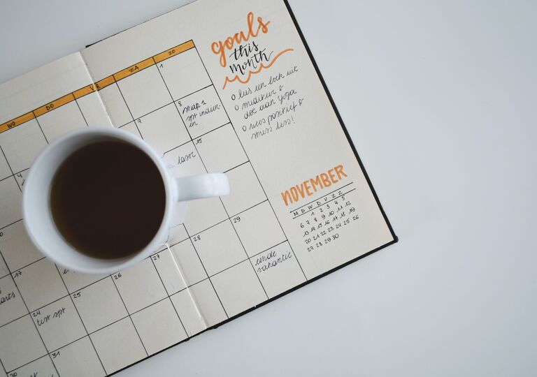 Coffee on a diary planner