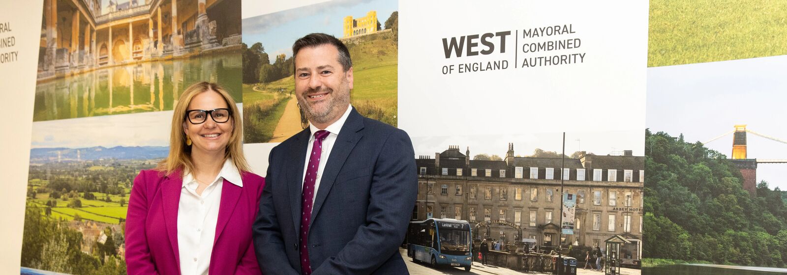 Helen Godwin, the new Mayor of the West of England, and Councillor Kevin Guy, the Leader of Bath & North East Somerset Council and new Deputy Mayor of the West of England, are pictured, smiling.