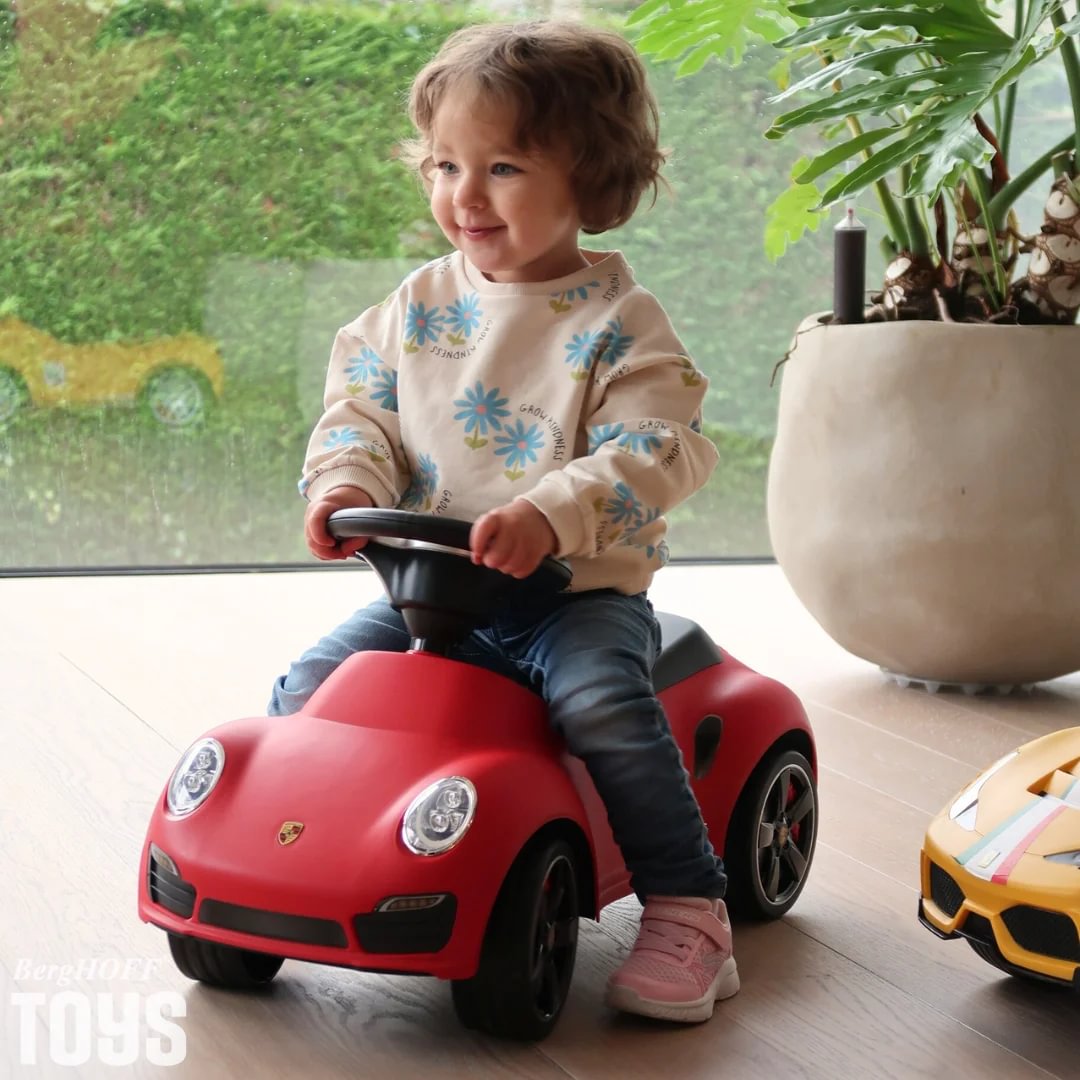 Met Duwstang Loopauto Met Naam Porsche Wit Happy Baby Goodyear