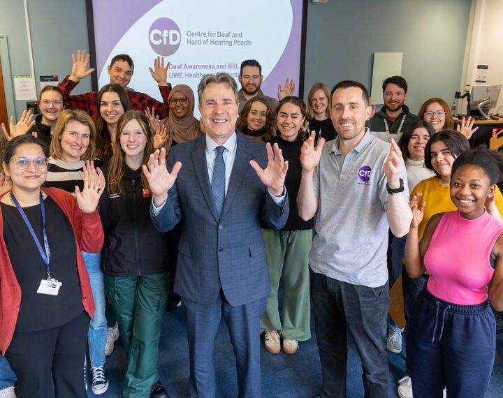 Mayor Norris with people from sign language training at UWE.
