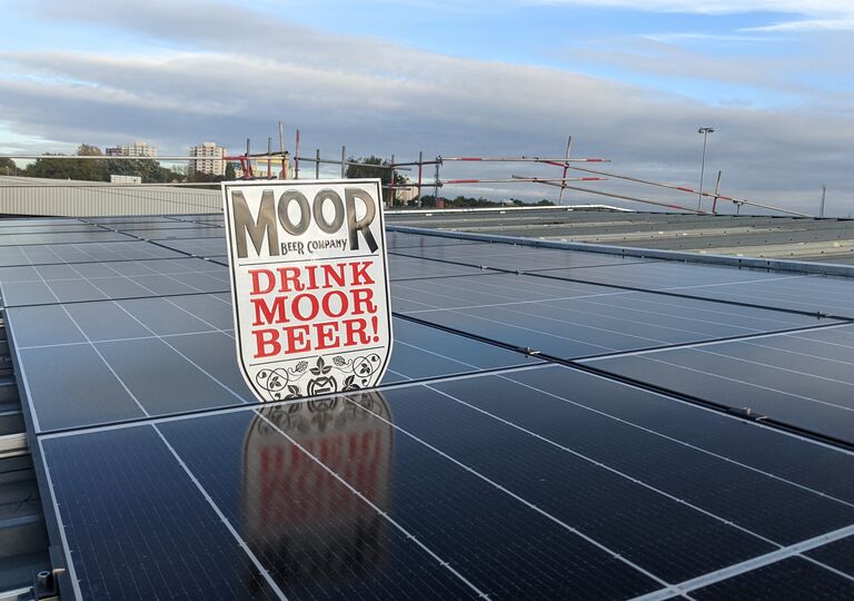 Moor Beer sign on solar panels