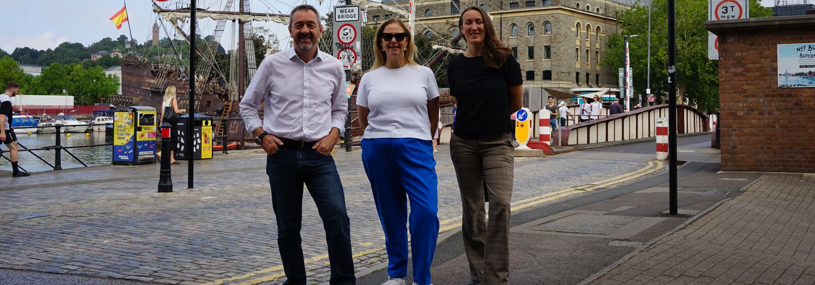 Helen Godwin, the new Mayor of the West of England, is pictured with Chris Boardman, the National Active Travel Commissioner, and Councillor Heather Mack, the Deputy Leader of Bristol City Council, by Prince Street Bridge.