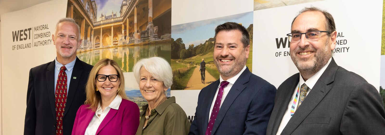 The Mayor of the West of England and leaders/co-leaders of Bath & North East Somerset, Bristol, and South Gloucestershire councils are pictured smiling.